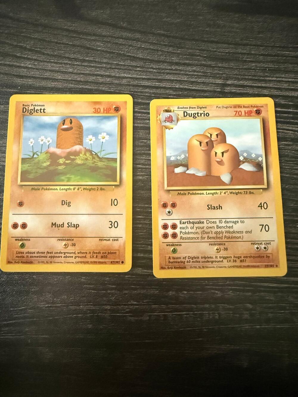 Vintage Pokémon Cards Base Set Unlimited Diglett 47/102 & Dugtrio 19/102 Lot